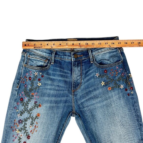 Driftwood Kelly Womens Blue Classic Fit Floral Embroidered Flare Jeans Size 29 - Picture 13 of 16